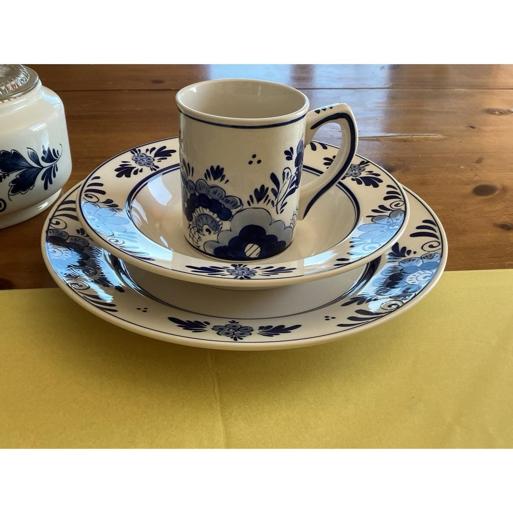 Vintage D.A.I.C Delft Blue Dinner Plate, Soup Bowl & Coffee Cup Bundle